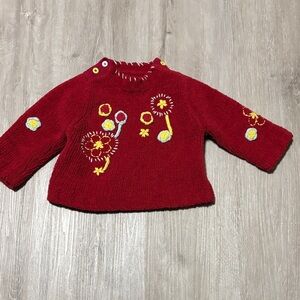 Red Sweater with Floral Embroidery